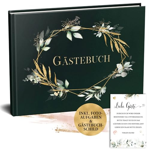 Gästebuch Hochzeit, A4 quer mit 80 blanko Seiten, Hochzeitsgästebuch Vintage, Hochzeitsbuch, Hochzeit Gästebuch, Hochzeitsbuch Gästebuch, Gästebuch Geburtstag, Taufe, Polterabend, Eukalytpus grün
