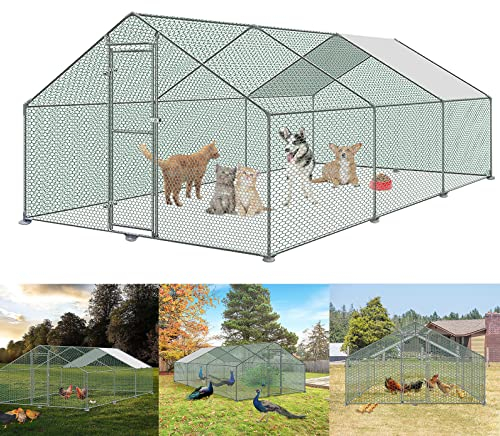 YRHome Hühnerstall Freilaufgehege Freilaufgehege mit Wasserabweisendes PE-Farbtuch, Schloss & Verzinkter Stahlrahmen Freigehege Hühnergehege für Huhn, Ente, Gans, Hund - 3x6x2m