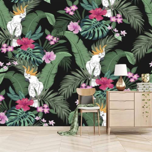 GIVLWF Papier Peint 3D Fleurs De Feuille De Bananier Botaniques, Perroquets Tropicaux Exotiques Déco de La Maison - Pour Salon Chambre D'enfant Décoration Murale 430 x 300 cm