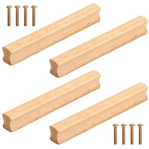 dentedeleao 4 Stück Möbelgriffe Holz, Schrankgriffe Holz mit Befestigungsschrauben, Moderne Einfacher Schubladengriffe Möbelgriff aus Massivholz für Küche Kommode Schrank, Lochabstand 128 mm