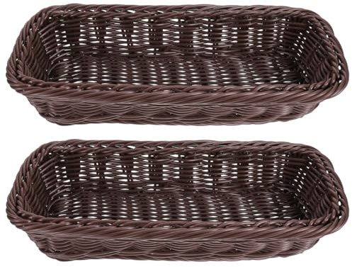 PRETYZOOM Woven Basket 11.02 X 4.53 X 2.36 in Tabletop Sundry Organizer for Cutlery Spice Jars Snacks Fruit Kitchen Dining Table Hotel Countertop 2 pack