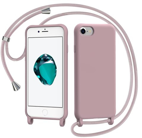 AOMYKE Handyhülle für iPhone 6 / iPhone 7 / iPhone 8 / iPhone SE 2020 Hülle mit Band, iPhone 6/7/8/SE 2020 Hülle zum Umhängen Schutzhülle mit Kette Kordel Weich TPU Liquid Silikon Case, Pink