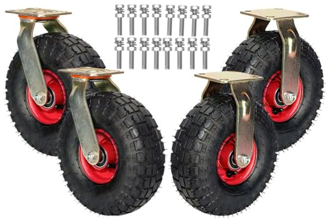 Strapazierfähige Lenkrollen Mit Bremse, 4er SET Transportrolle Durchmesser 200/250MM Bockrolle Mit Kugellager Leise Leicht Zu Verlegen Abriebfest, Plattformwagen Luftreifen Gummi Rollen