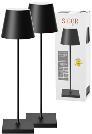 SIGOR Nuindie 2.0 Akku-Tischlampe, 2er-Set, nachtschwarz | Dimmbar • Indoor & Outdoor • IP54 • 38 cm • USB-C • 12 h Leuchtdauer