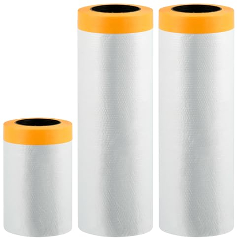 YOPEUC 3Pz Telo per Pittura Imbianchino Copritutto Plastica, Teli Copritutto per Imbianchino 42m (280cm, 150cm, 55cm), Trasparente Pellicola per Pittore, Nastro per Pittore