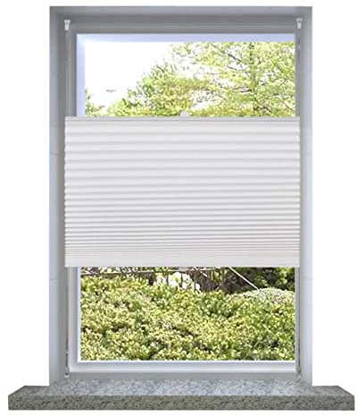 LAPOOH Plisse Blind 240616 - Tenda plissettata bianca, antivento, anti-UV, oscurante, plissettata, 110 x 200 cm