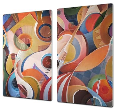 Couvre-plaques de cuisson en VERRE trempé – Protège-plan de travail et planche à pâtisserie – UNE PIÈCE (60x52 cm) ou DEUX PIÈCES (30x52 cm chacune); D40 Série d'Illustrations Colorées