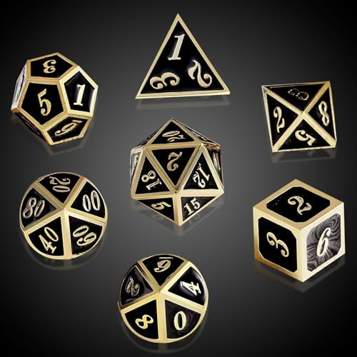 ORUZA 7 Stück DND Metall Würfel Set, Polyedrische D&D Würfel für Dungeons und Dragons RPG MTG TTRPG Pathfinder Rollenspiele Tischspiele Würfel