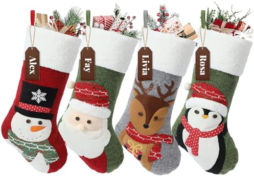 NIBESSER Nikolausstrumpf 4er Set Große Nikolausstiefel zum Befüllen Weihnachtsstrumpf Geschenkbeutel Weihnachtsbaum Anhänger Weihnachtsdeko