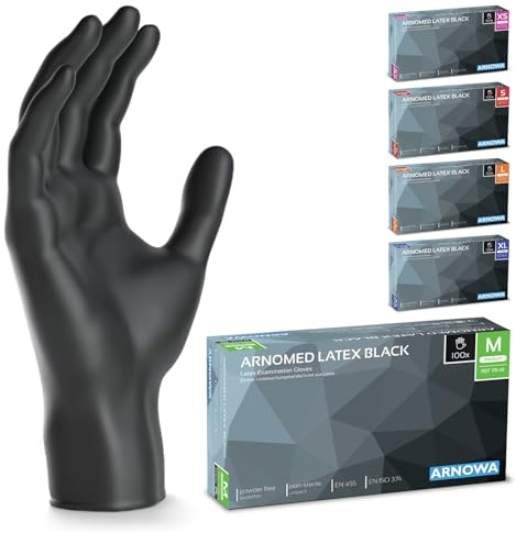 ARNOMED latex engångshandskar M, svarta, puderfria, 500 st/ask, engångshandskar, latexhandskar finns i storlekarna XS, S, M, L & XL.