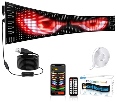 Flexibler LED Anzeigetafel 60x12cm Vollfarbig Programmierbares LED Laufschrift mit 5V/2A 5.0 Bluetooth-App,USB, LED Schild Matrix Panel mit Wasserdicht, Hellere,Benutzerdefinierte