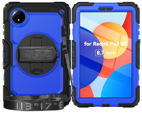 Custodia protettiva per tablet Compatibile con la custodia Xiaomi Redmi Pad SE 8.7/Redmi Pad SE 4G 2024 con protezione schermo, [Cavalletto] [Tracolla] Custodia robusta antiurto, girevole a 360°, cint