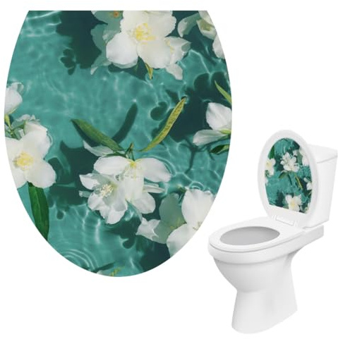 FEQDWOX 1 Stück Blumen-Toilettensitzaufkleber, Marine-Vinyl-Aufkleber, Badezimmerdekoration, langlebig und praktisch, Badezimmerzubehör, Toilettendeckelaufkleber