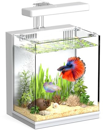 AQUASMITH 2-Gallon All-in-One Fish Tank – Silent Pump, 3-Stage Filtration & Easy Water Change, Perfect Self-Care Betta Aquarium Kit for Kids & Beginners (White