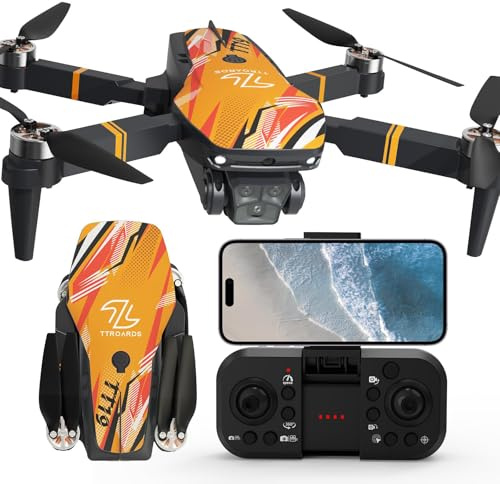 TTROARDS Drohne mit 1080P-Kamera für Erwachsene, TT19 Bürstenloser Motor Drohnen mit Hindernisvermeidung, Optischer Flusspositionierung, Faltbare Mini-Drohne für Anfänger mit Propellerschutz, Orange