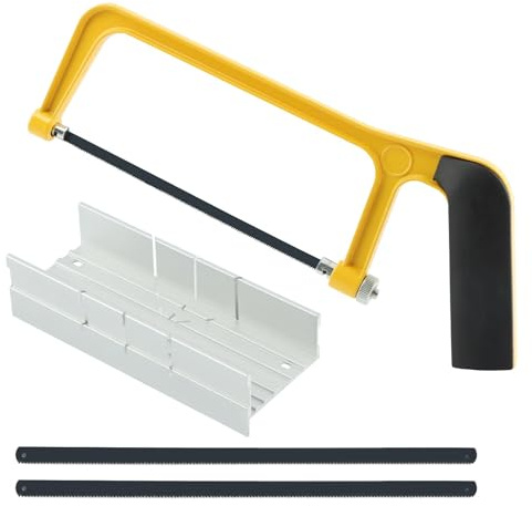 6-Zoll-Mini-Bügelsäge und Gehrungsblock-Set, verstellbares Gehrungslade- und Sägen-Set, professionelles Schneiden, Bügelsäge, Laubsäge für die Holzbearbeitung, Bügelsäge zum Metallschneiden(Gelb)