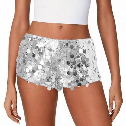 SYHVGI Women's Sparkly Shorts Low Rise Y2k Party Club Micro Mini Booty Shorts Going Out Bottoms Concert Rave Outfits (B-Grey, S)