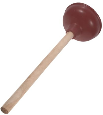 VALICLUD Desatascador De Inodoro Portátil Émbolo De Goma Roja, Mango De Madera De 14 Pulgadas, Alta Resistencia para Baño y Tuberías Obstruidas, Herramienta De Desatasco Eficaz para Hogar