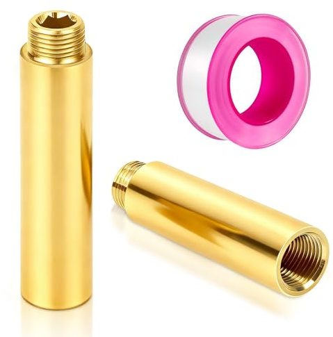 TTYSHIP® 2 Pièces Rallonge de Robinet Laiton, 1/2'' x 100mm Rallonge de Robinet en Laiton DN15 avec Ruban Téflon pour Eau Potable et Installation de Chauffage