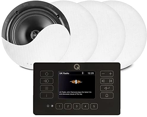 Q Acoustics E120 Black - Bluetooth Ceiling Speaker System with Touch Panel Wall Amplifier and DAB+ Digital Radio - 4 x NCSS6