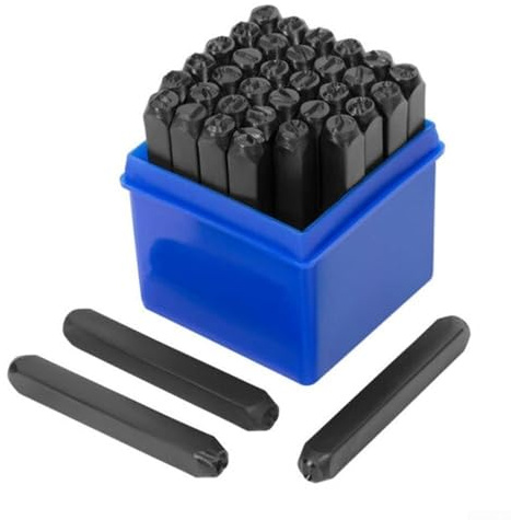 Lot de 36 poinçons en acier avec lettres et chiffres pour métal, bois, cuir, cuivre, argent, or (3 mm)