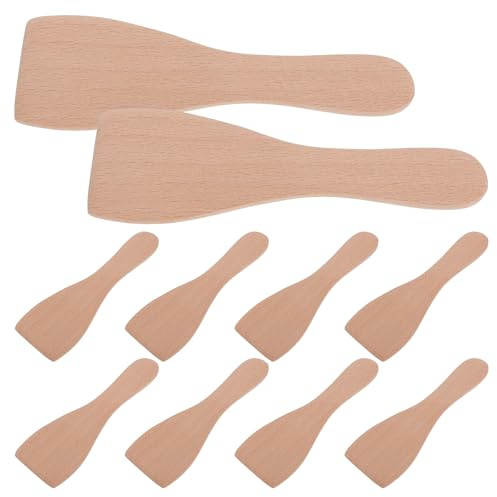 Hemobllo 10 pièces Lot de Spatules Bois Droites Compactes pour Cuisson Raclette et Barbecue Maniables et Ergonomiques pour Poêles et Grillades
