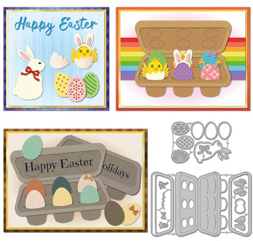 GLOBLELAND Easter Egg Carton Cutting Dies for Card Making Cartoon Rabbit Metal Die Cuts Chicken Egg Box Frame Die Cut Dies for DIY Embossing Scrapbooking Paper Crafts Decor