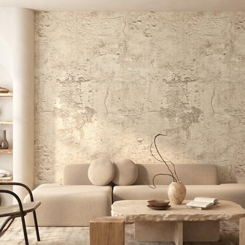 ICOOP Industrial Concrete Wallpaper Neutral Limewash Wallpaper Peel and Stick Beige Concrete Contact Paper Tan Cement Weathered Textured Wall Paper Minimalist Rustic Wall Mural for Bedroom 15.8×120