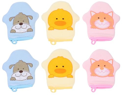Mipcase Kinder Badehandschuhe Sanft zum Entfernen von Schmutz Beim Baden 6 Stück-pack aus Schwamm und Baumwolle in Handschuh Form