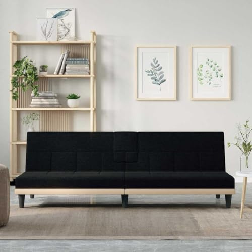 Genérico Sofá Cama con portavasos Tela Negro,Mobiliario,Sofás,351865