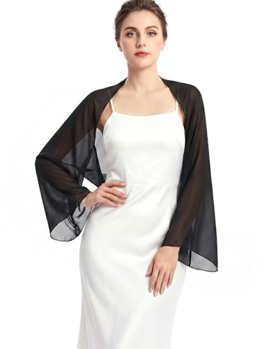 JasGood Stola Damen Festlich Chiffon Schal Sommer Eleganter Schultertuch Leicht Bolero Shrug mit Ärmel Stolan für Abendkleid Brautkleider Hochzeit