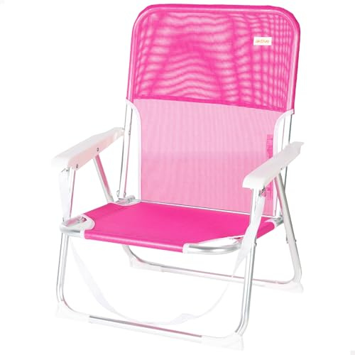 AKTIVE Silla de Playa Plegable, Fucsia, Textileno y Aluminio, 44x40x72 cm, 1.87 kg, Transpirable, con Asa de Transporte