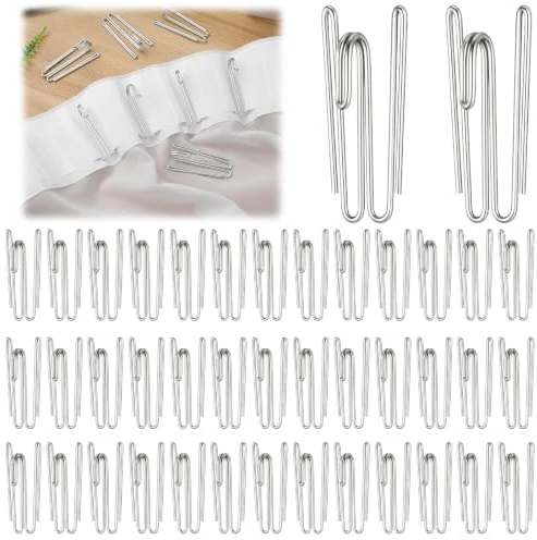 50 Stück Gardinenhaken Metall, Edelstahl Faltenhaken mit 4 Zinken, Fenstervorhang Raffhalter, Einfacher Stil Gardinenhalter für Gardinenband, Faltenband, Vorhangringe und Schienen