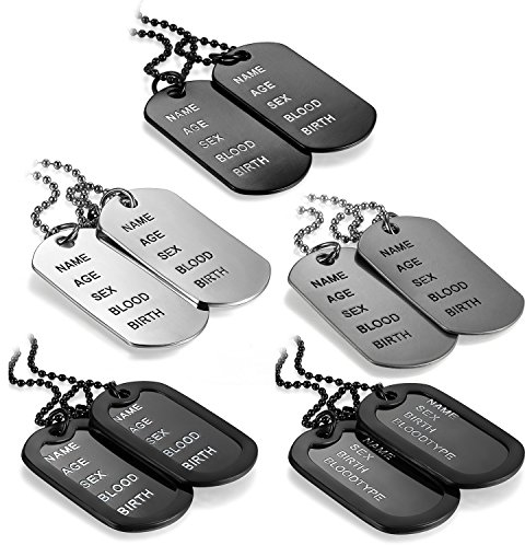JewelryWe Schmuck 5pcs Herren Männer Halskette, 2 Militärischen Erkennungsmarken Armee Stil Dog Tag Anhänger mit 70cm Kette, 5 Farben