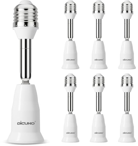DiCUNO Light Socket Extender, E26 Light Bulb Extender, 4.5 Inch Extension, Adjustable Socket Extension Adapter, 180° Bendable, 350° Rotatable, Medium Screw Base, 6-Pack