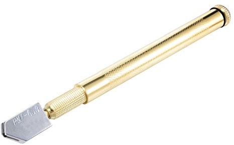 sourcingmap Glass Cutter 3-10mm, Pencil Style Oil Feed Tungsten Carbide Tip Brass Tone Handle for Glass Tiles Mirror Cutting