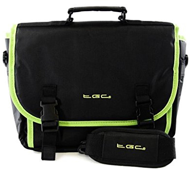New TGC ® Messenger Style TGC Padded Carry Case Bag for The ieGeek 12.5 Portable DVD Player (Jet Black with Green Trims)