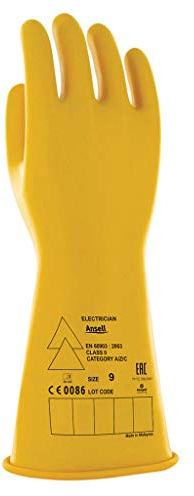 Ansell Elektro-Isolierhandschuhe mit niedriger Spannung, Klasse 0, Größe L, Gelb