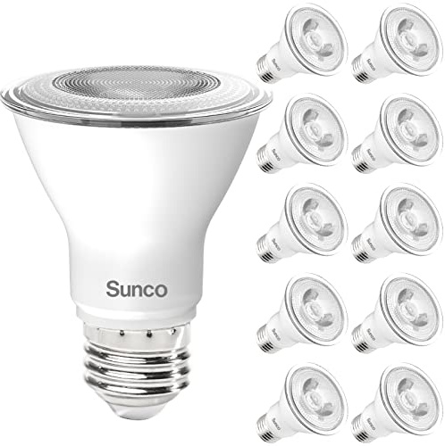 Sunco 10 Pack PAR20 LED Bulbs, Flood Light Bulb Outdoor, 500 LM, 7W (50W Equivalent), 6000K Daylight Deluxe, E26 Medium Base, Dimmable, Track Lighting for Indoor/Outdoor Use, Wet Rated UL.