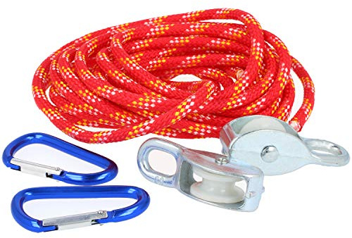 com-four® Flaschenzug für Kinder ab 8 Jahren, Seilzug bis max. 15kg (rot)