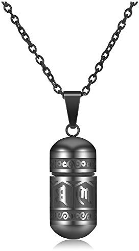 JSDDE Schmuck Edelstahl Buddhistisches Mantra Anhänger mit 24 Zoll Kette Om Mani Padme Hum Gebetsmühle Flasche Kapsel Anhänger Urn Anhänger für Frauen Männer