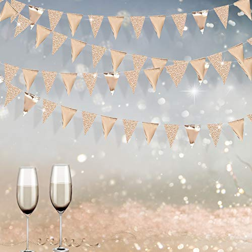 pinkblume 78pcs Wimpelkette Dreiecke Flagge Pennant Girlande Glitter Dekoration für Feste Geburtstag Party Anniversary Hochzeit Brautdusche (9M+Champagne Gold)