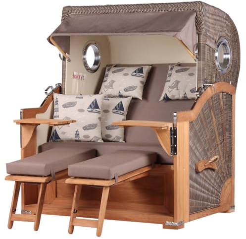 bene living Strandkorb-Set Königssee Teak Bullauge - PE grau - Modell 540 - Liftersystem