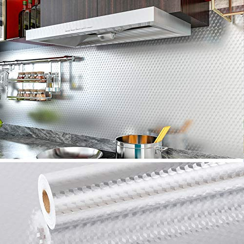 VEELIKE 40 cm x 1800 cm, silver, kontaktpapper, avtagbar, tapet, kök, skala av och fäst, oljesäker, rostbeständig, klibbig baksida, plast, självhäftande vinylrulle för kylskåp, tvättmaskiner