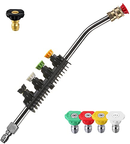 OHAYORI Pressure Washer Lance Extension Wand, 1/4'' Quick Release Jet Wash Lance, 15Inch Gutter Cleaner Attachment with 5 Quick Connect Spray Nozzles, 30 Degree Curved Rod Angled Lance for Car Washing
