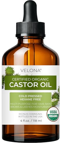 velona USDA Certified Organic Castor Oil - 4 fl oz (With Dropper) | For Hair, Boost Eyelashes, Eyebrows | Cold pressed, Natural Oil USP Grade | Hexane Free