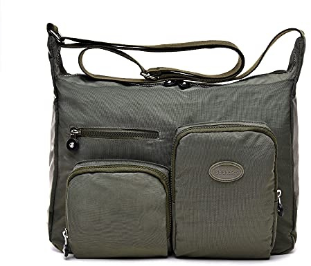 Efanliu Bolso cruzado para mujer, bolso bandolera grande de nailon con múltiples bolsillos para viajes, Verde militar, Large