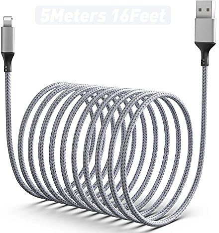iPhone-Ladekabel 5M, [Apple MFi-Zertifizierung] 5M/16FT Ultralanges Nylon-Geflochtenes USB-Schnelllade Und Synchronisierungs Kabel Passend für Apple iPhone 13/12/11/ XS/XSMax/XR/X/8/7/6/5. Pad