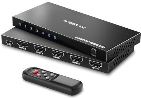 AVIDGRAM HDMI 2.1 Switch 8K 60Hz, 4 in 1 Out Mit IR-Fernbedienung, 4 Port 4K 120Hz Umschalter Hub, 8K 48Gbps VRR HDCP2.3 HDR10 für Xbox Series X PS5
