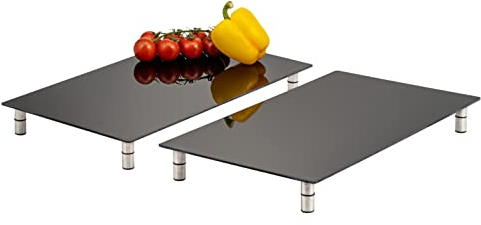 bremermann Hob Cover Plate Set of 2 Safety Glass Approx. 30 x 6 x 52 cm W/H/D Variable Base (Black)
